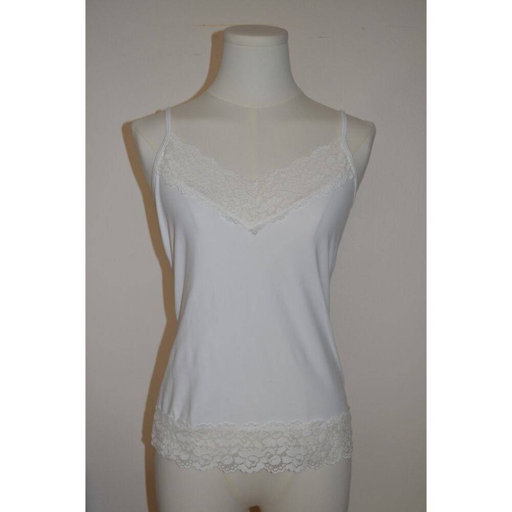 Vintage Y2K White Lace Trim Camisole Tank Top Size S Layering